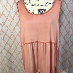 Cable & Gauge Boho tank in peach with lace accents
